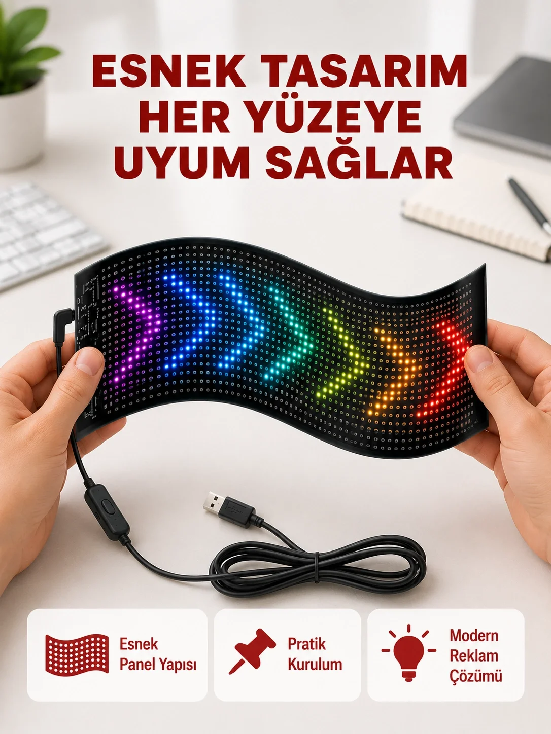 USB Destekli LED Mağaza Tabelası – Renkli RGB Kayan Yazı Paneli
