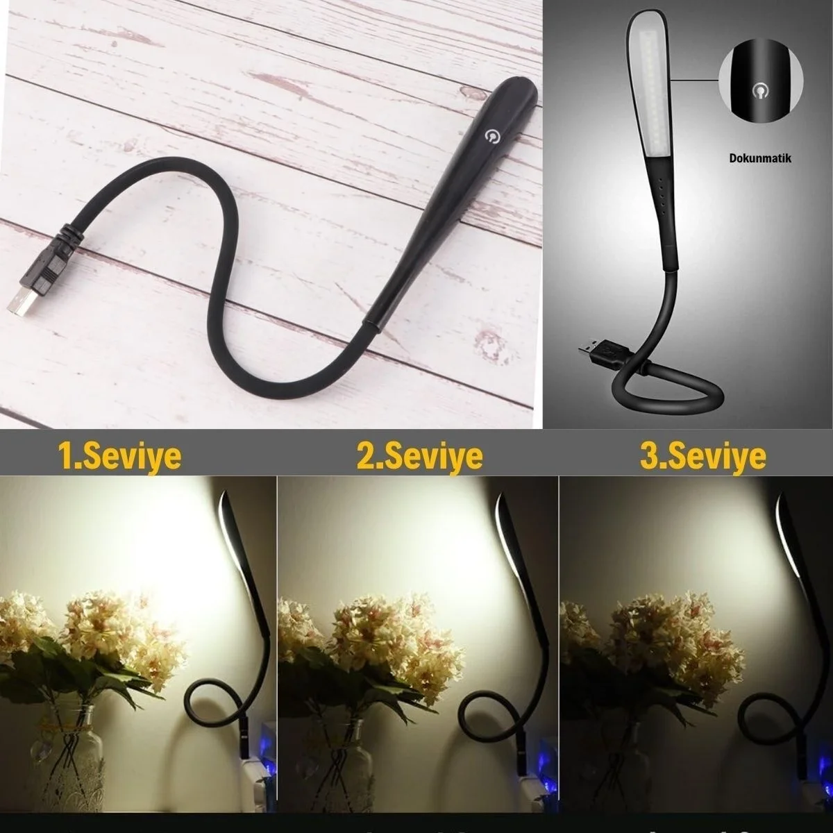 USB Girişli 14 Ledli 3 Kademeli Dokunmatik Masa/Kitap Okuma Lambası Ledi Siyah Fiyatı, Yorumları ve Özellikleri