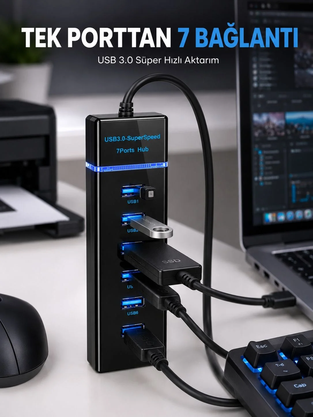 USB Hub 7 Port USB 3.0 Çoklayıcı Windows  Uyumlu Fiyatı, Yorumları ve Özellikleri