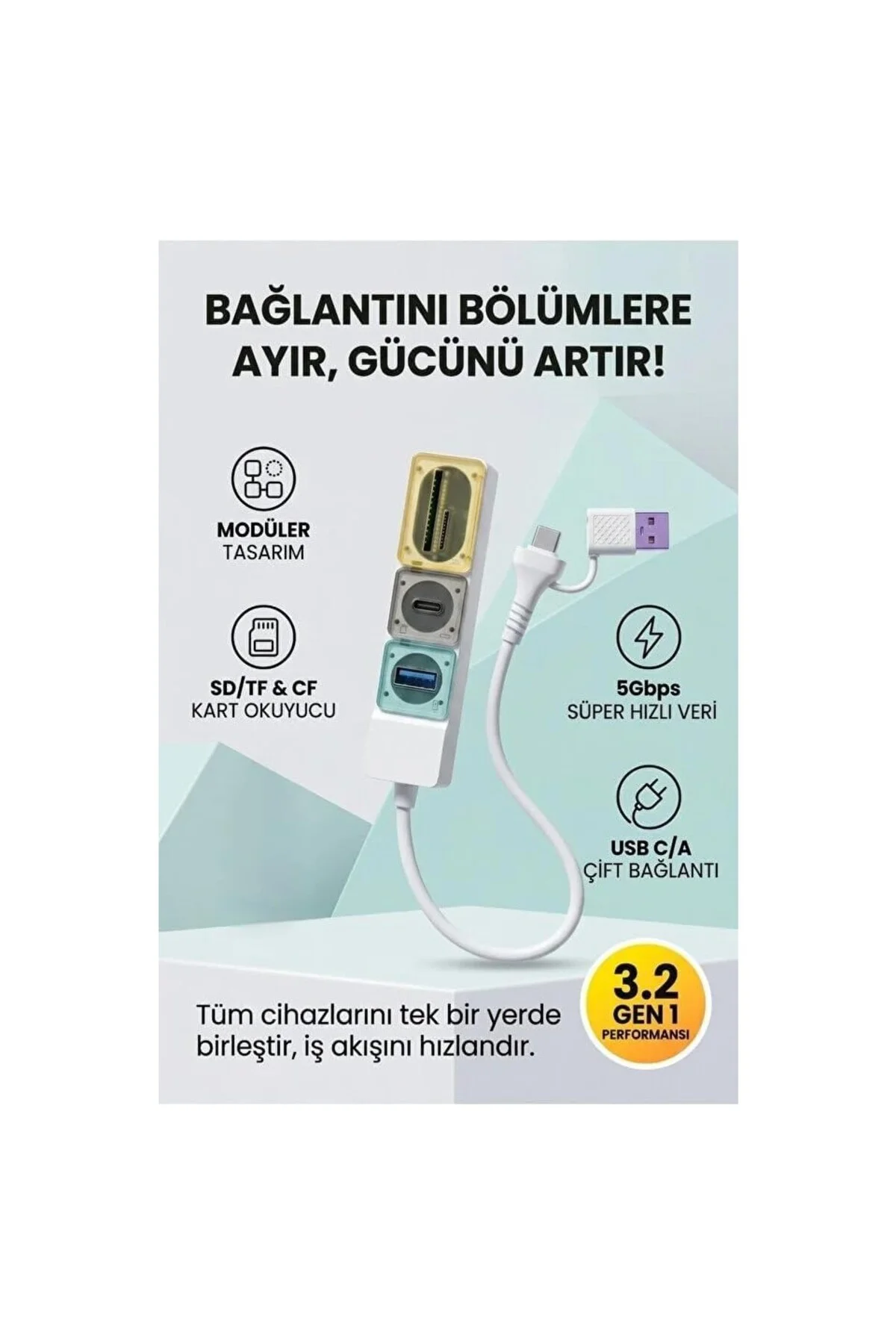 USB Hub Type-C USB 3.0 Çoklayıcı SD Micro SD Kart Okuyucu 5Gbps USB 3.2 Gen1