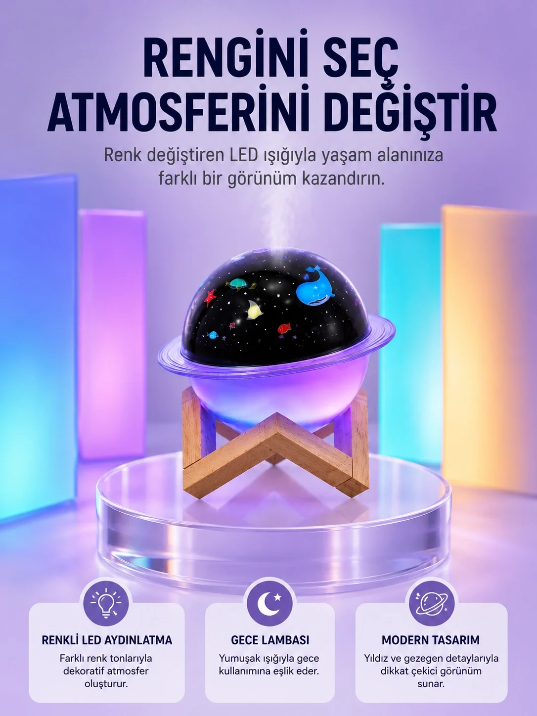 USB ile çalışan projektörlü aromaterapi nemlendirici masaüstü kullanım için uygun USB ile çalışan projektörlü aromaterapi nemlendirici masaüstü kullanım için uygun