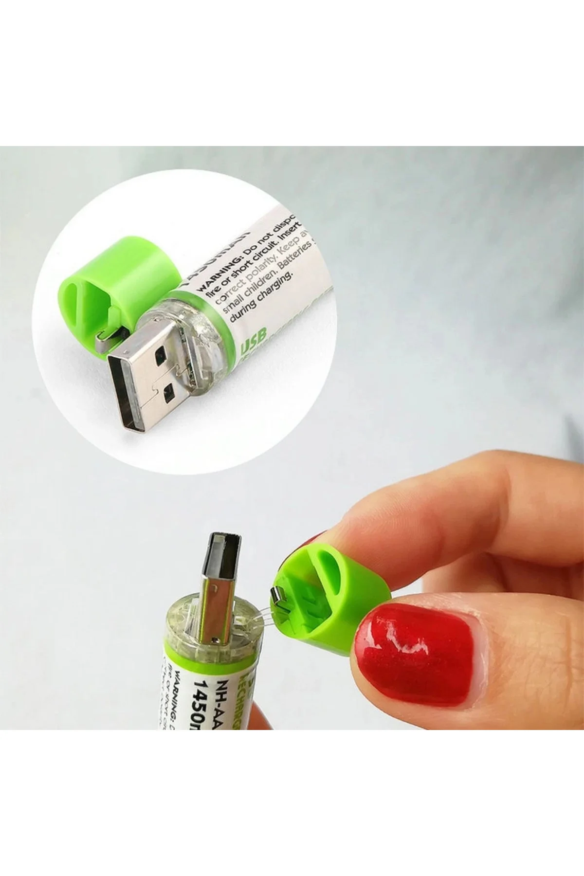 Usb ile Şarj Olabilen 2 li 1450 mah Lityum Şarjlı Kalem Pil ( Lis