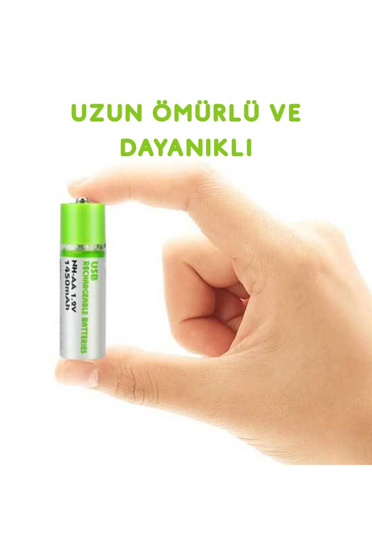 Usb ile Şarj Olabilen 2 li 1450 mah Lityum Kalın Şarjlı Kalem Pil