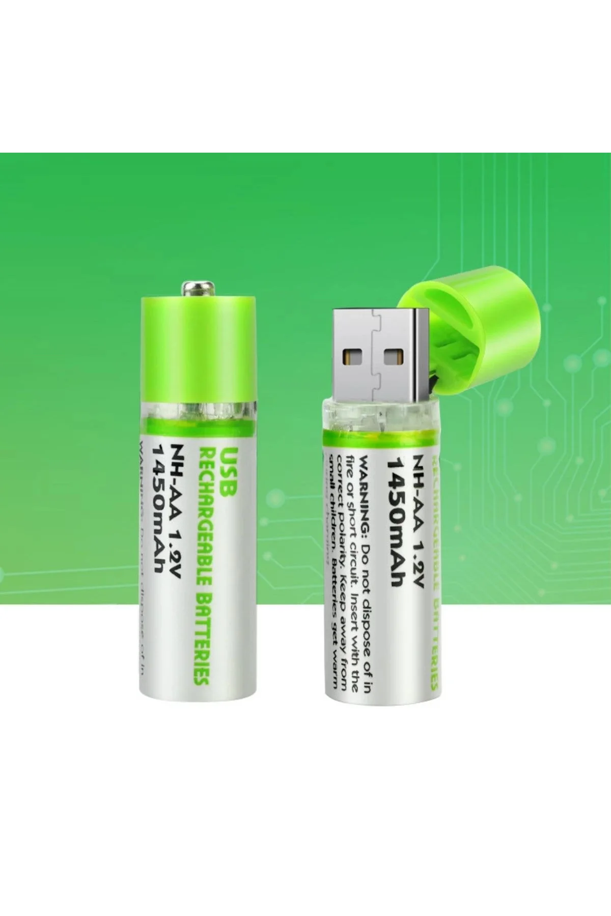 Usb ile Şarj Olabilen 2 li 1450 mah Lityum Şarjlı Kalem Pil ( Lis