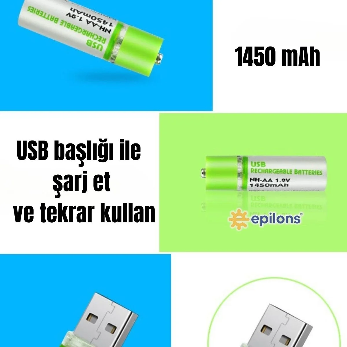 Usb ile Şarj Olabilen 2 li 1450 mah Lityum Kalın Şarjlı Kalem Pil Fiyatı, Yorumları ve Özellikleri