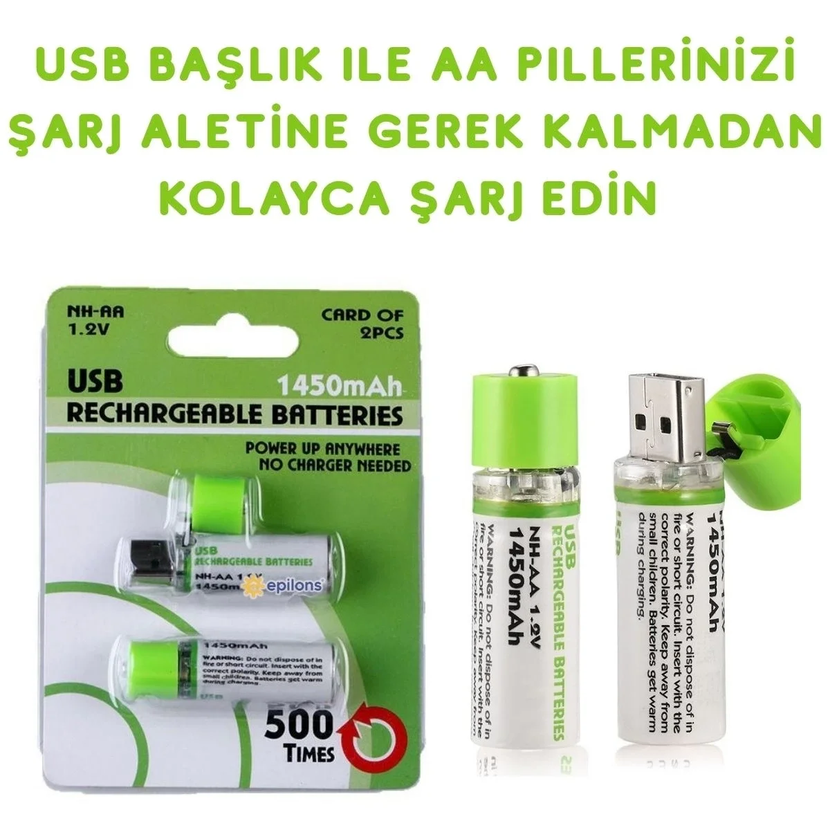 Usb ile Şarj Olabilen 2 li 1450 mah Lityum Kalın Şarjlı Kalem Pil Fiyatı, Yorumları ve Özellikleri