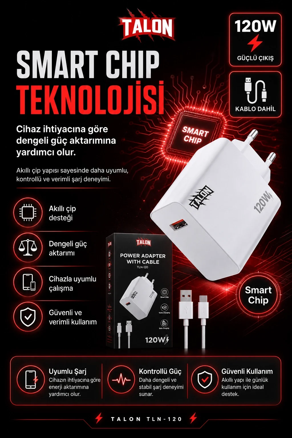 USB Kablolu 120W Güç Adaptörü Hızlı Şarj Destekli Mobil Cihaz Uyumlu Set Fiyatı, Yorumları ve Özellikleri