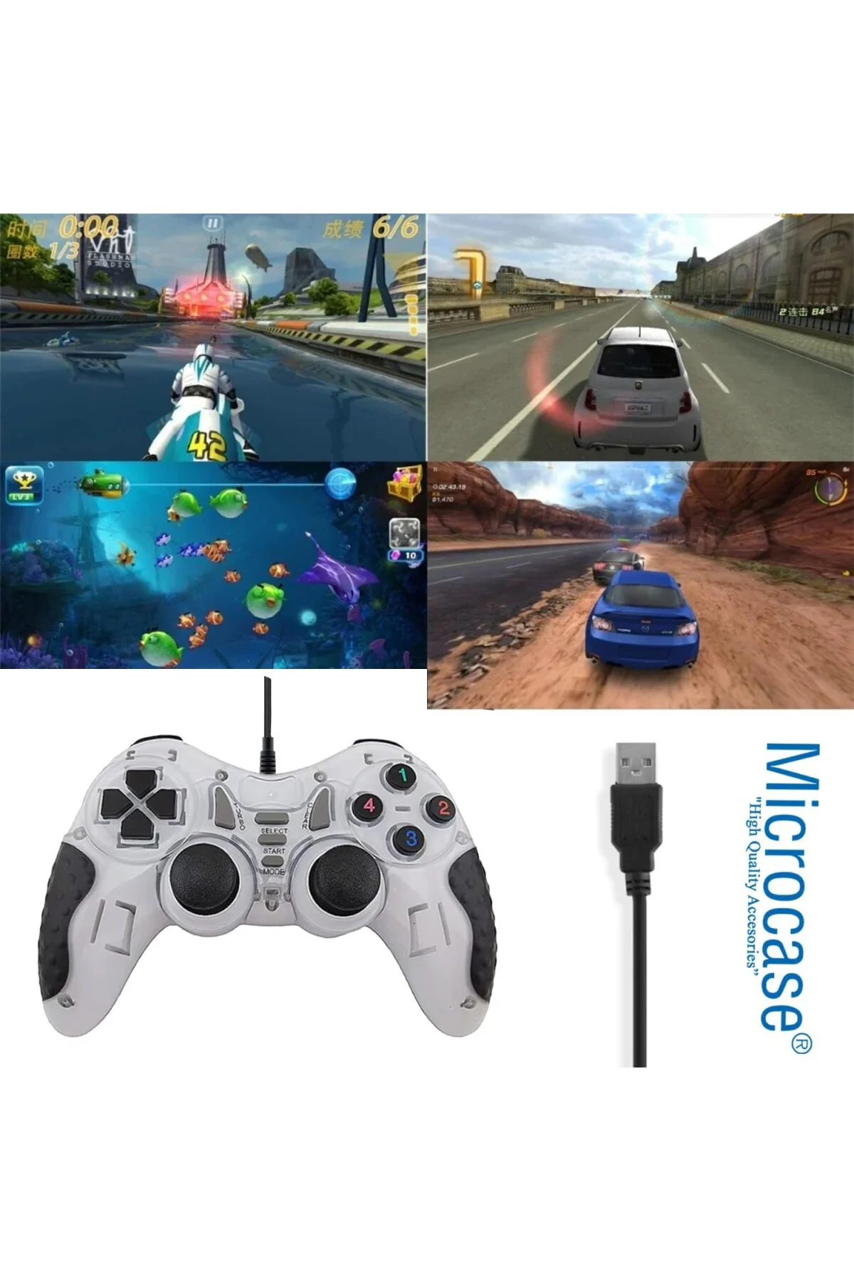 USB Kablolu Çift Titreşimli PC Konsol Oyun Kolu Gamepad Joystick 
