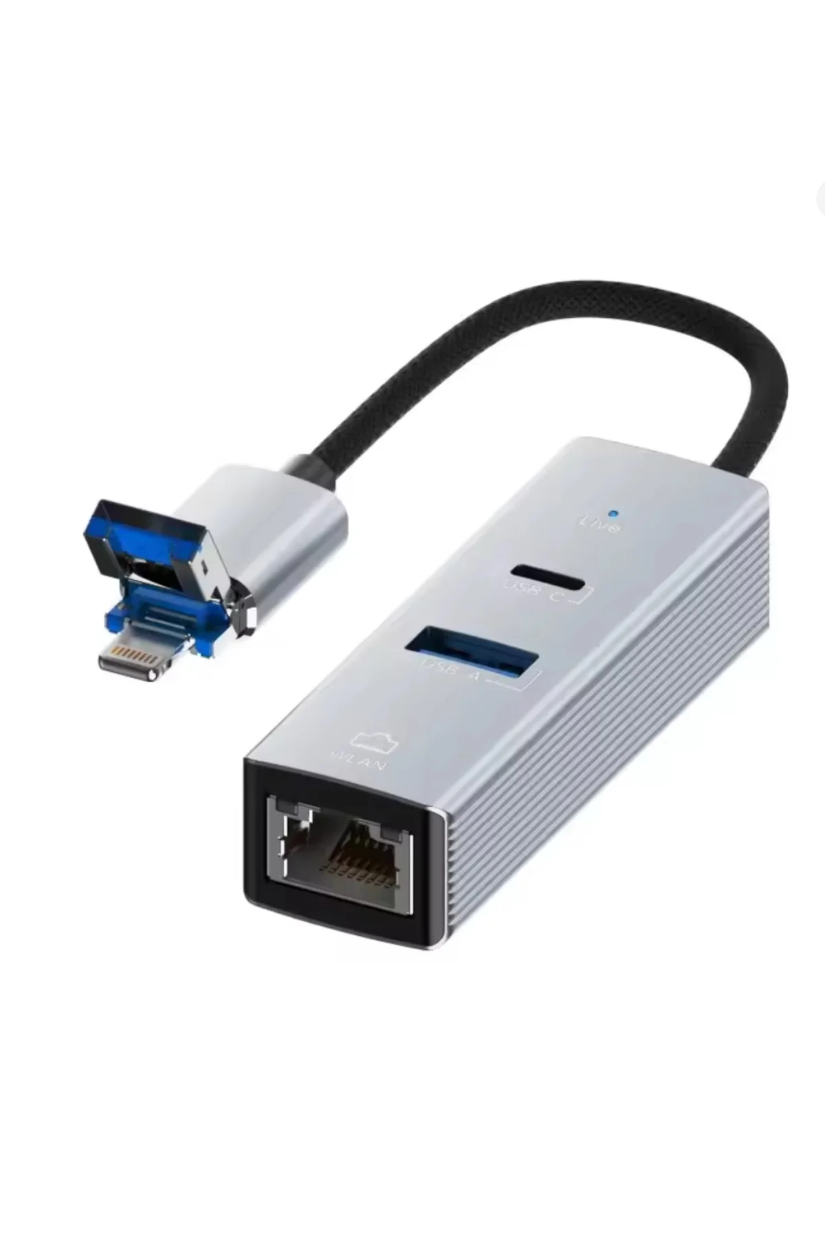 USB + Lightning Girişli LAN Adaptör | USB 3.0 Çoklayıcı + Type-C USB + Lightning Girişli LAN Adaptör | USB 3.0 Çoklayıcı + Type-C