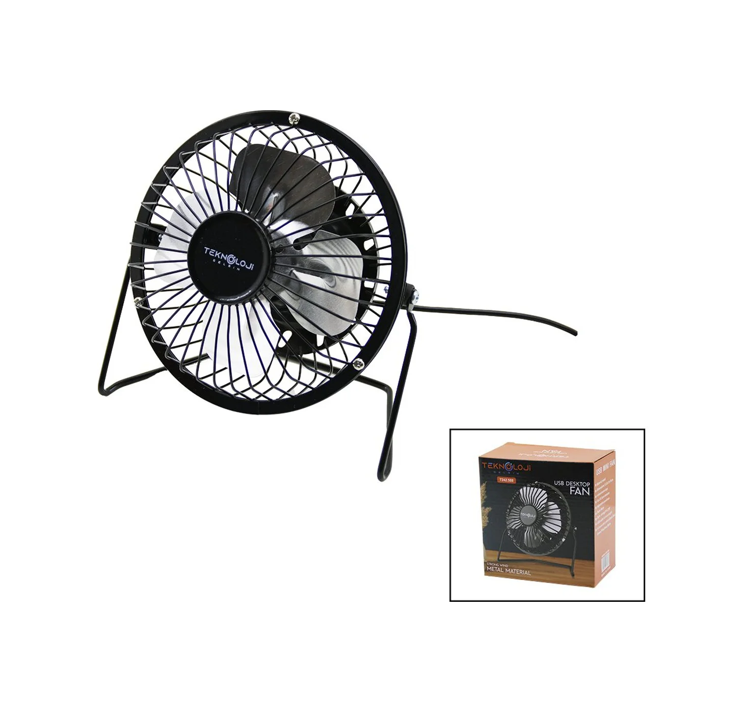 Usb - Mini Fan Metal Kasa - Ayak 360 Derece Masa Üstü Vantilatör 