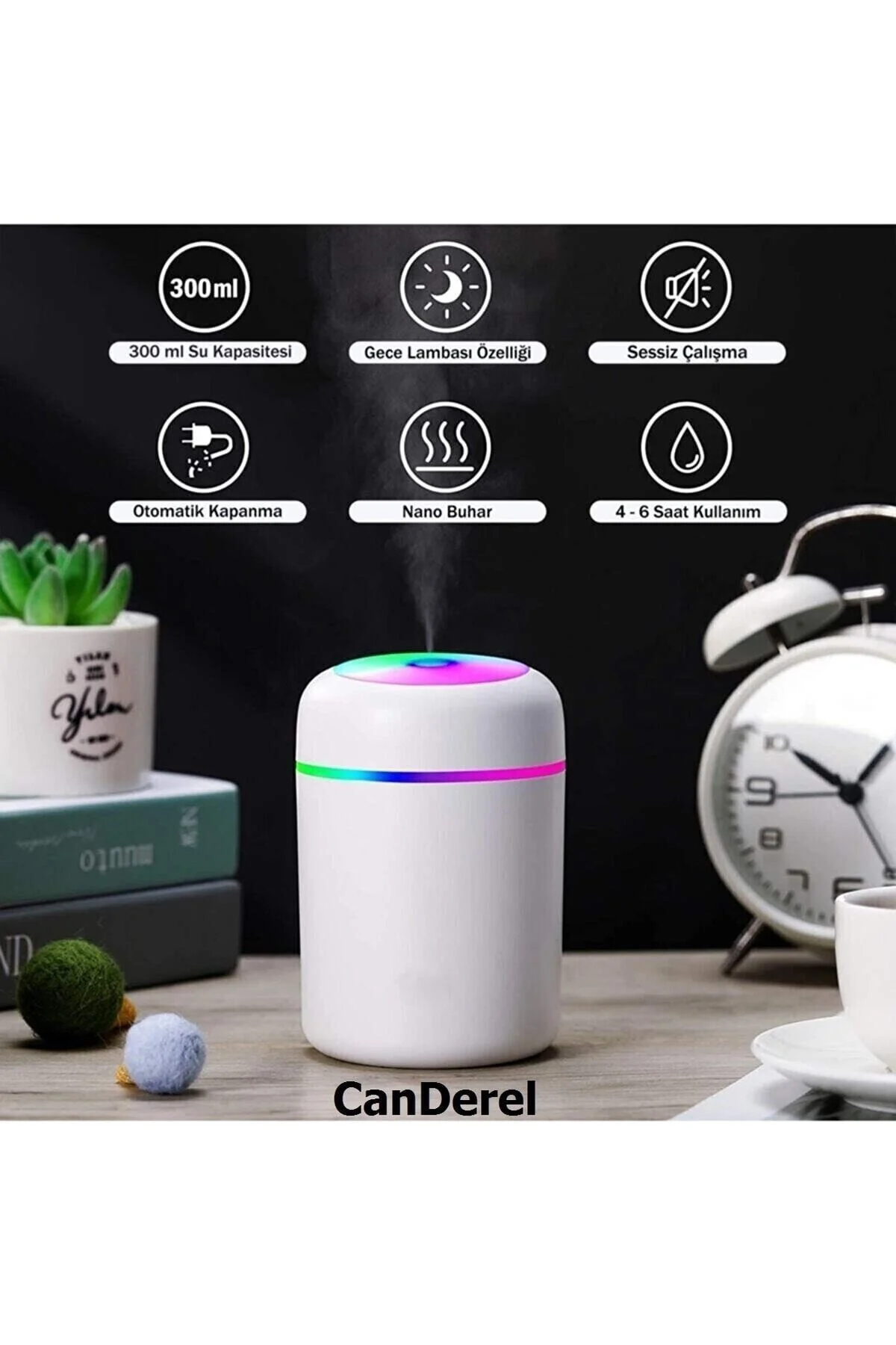 USB Mini LED Hava Nemlendirici – 300 ml Ultrasonik Sessiz Buhar &