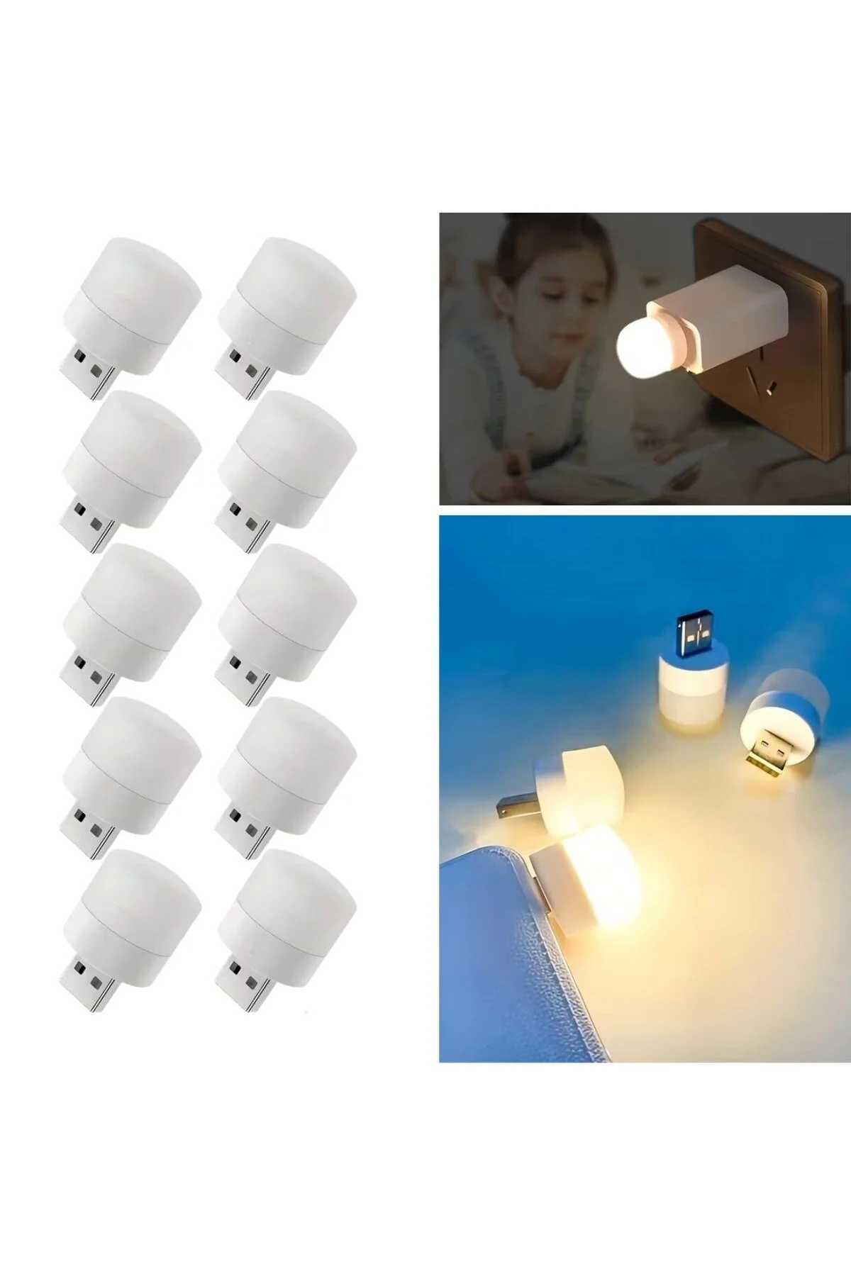 USB Mini Top LED 10’lu – Sıcak Renkli Gece Lambası, Enerji Tasarr