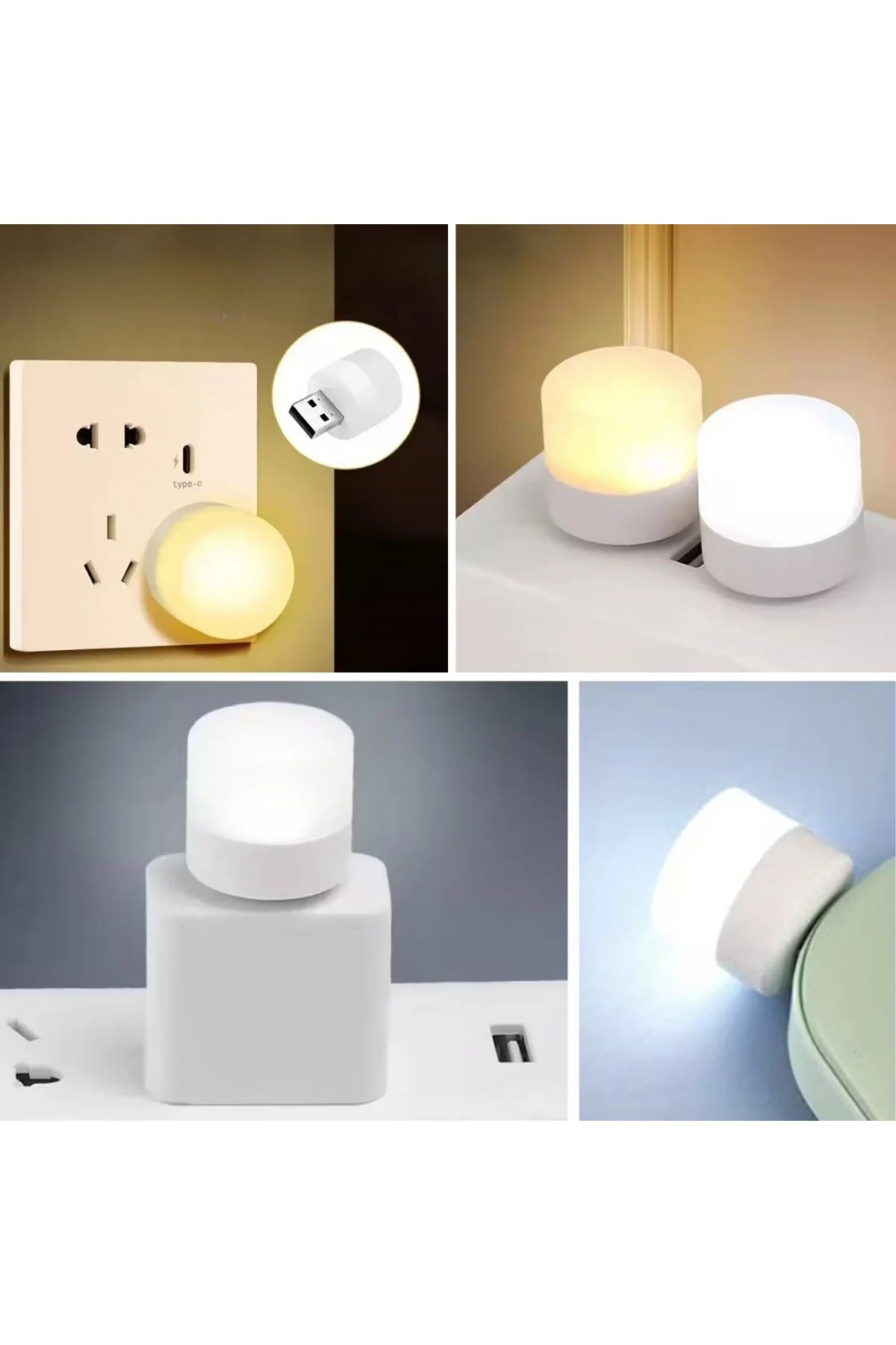 USB Mini Top LED 10’lu – Sıcak Renkli Gece Lambası, Enerji Tasarr