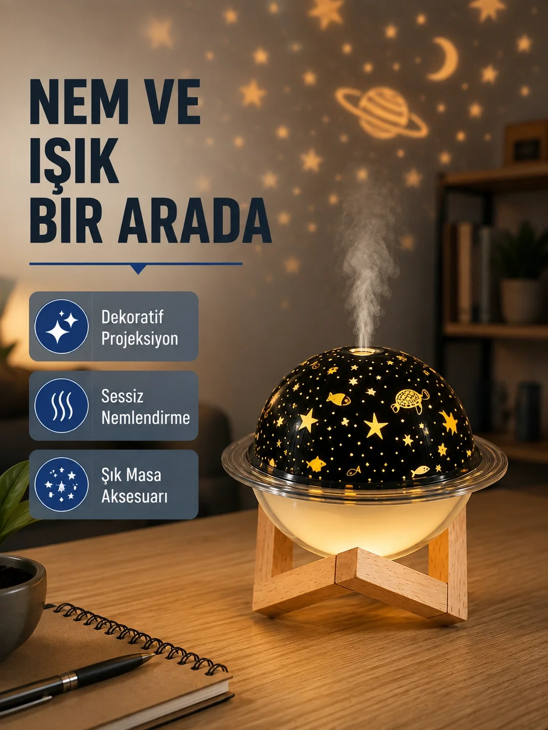 USB Projeksiyon Gece Lambası ve Hava Nemlendirici – Aromaterapi Destekli, Taşınabilir Mini Fiyatı, Yorumları ve Özellikleri