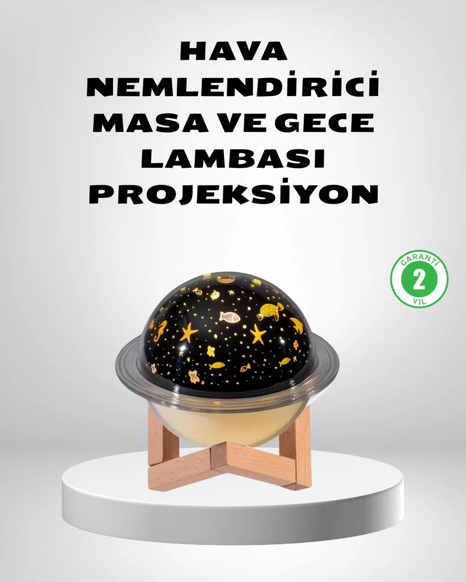 USB Projeksiyon Gece Lambası ve Hava Nemlendirici - Aromaterapi Destekli Mini Cihaz