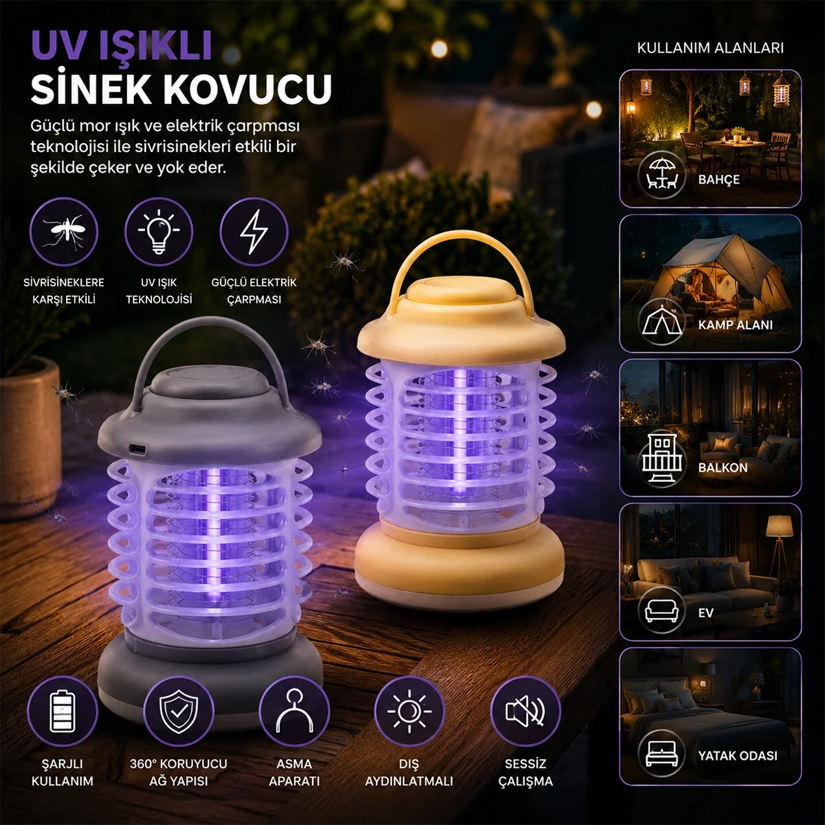 Usb Şarjlı - 2 Renk Işık Asma Aparat - Sessiz Çalışma Uv Işıklı Sinek Kovucu Hs-376 Bx40 Fiyatı, Yorumları ve Özellikleri