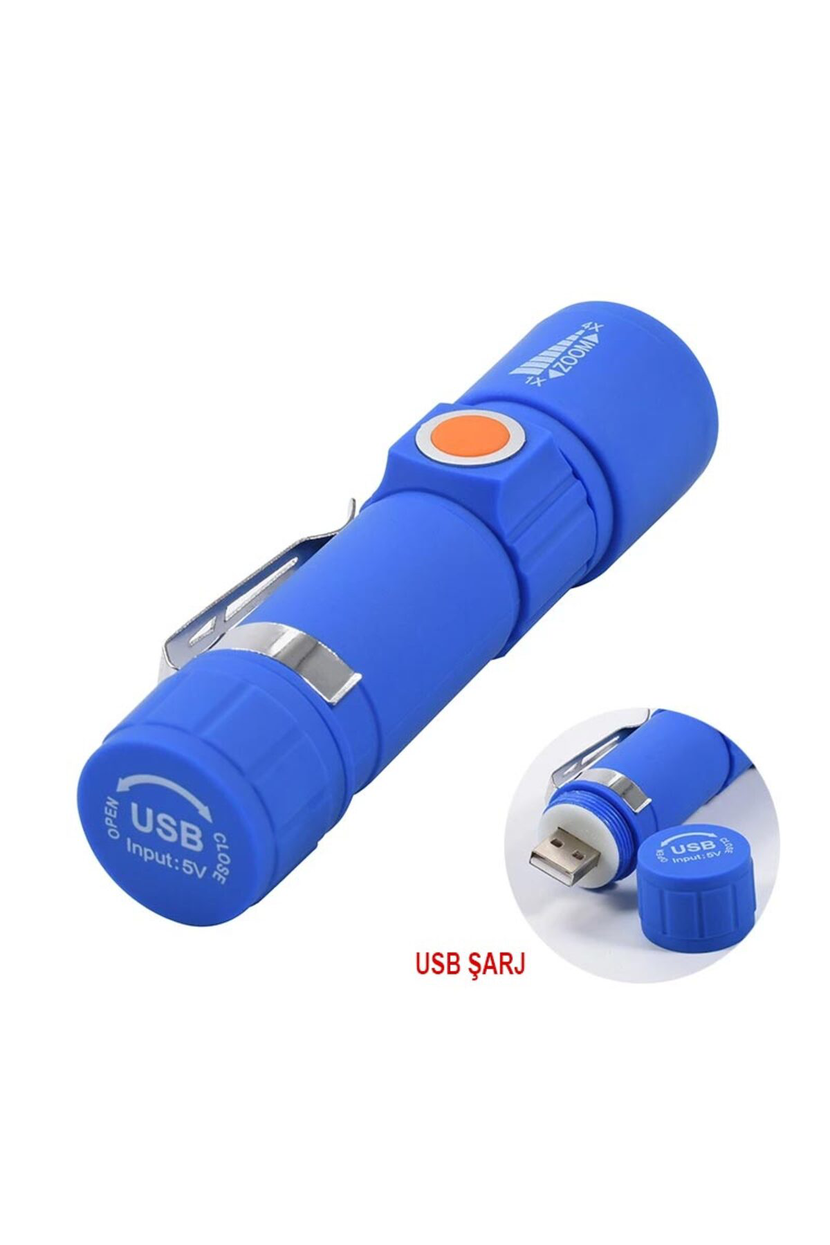 USB ŞARJLI 3 MODLU PLASTİK KASA MİNİ EL FENERİ (4776)