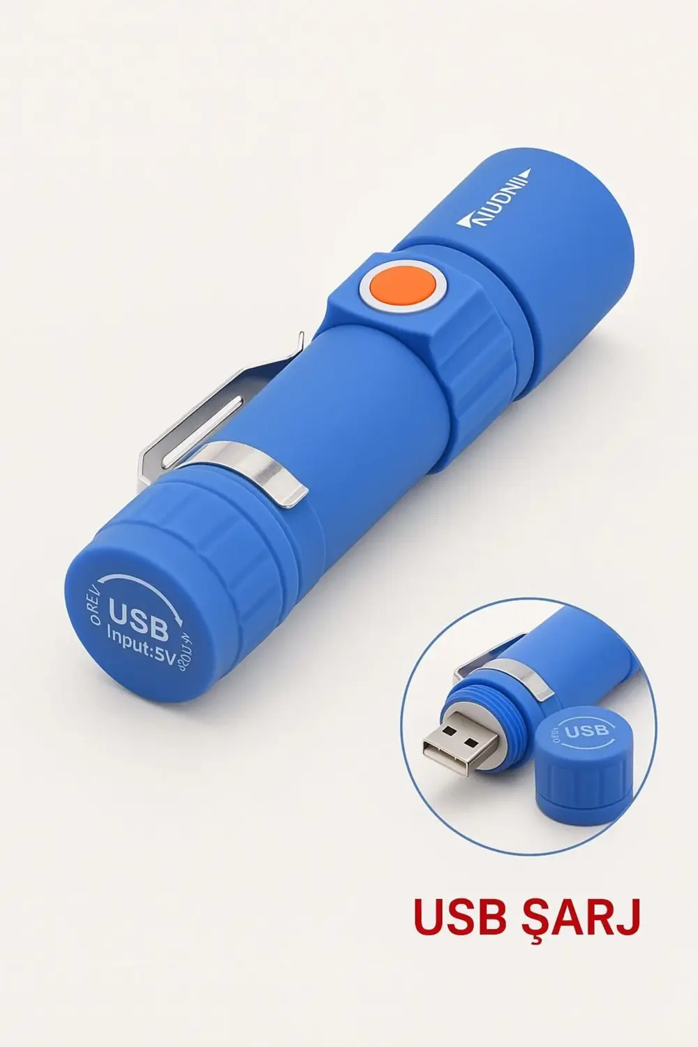 USB Şarjlı 3 Modlu Plastik Kasa Mini El Feneri Taşınabilir Kamp E