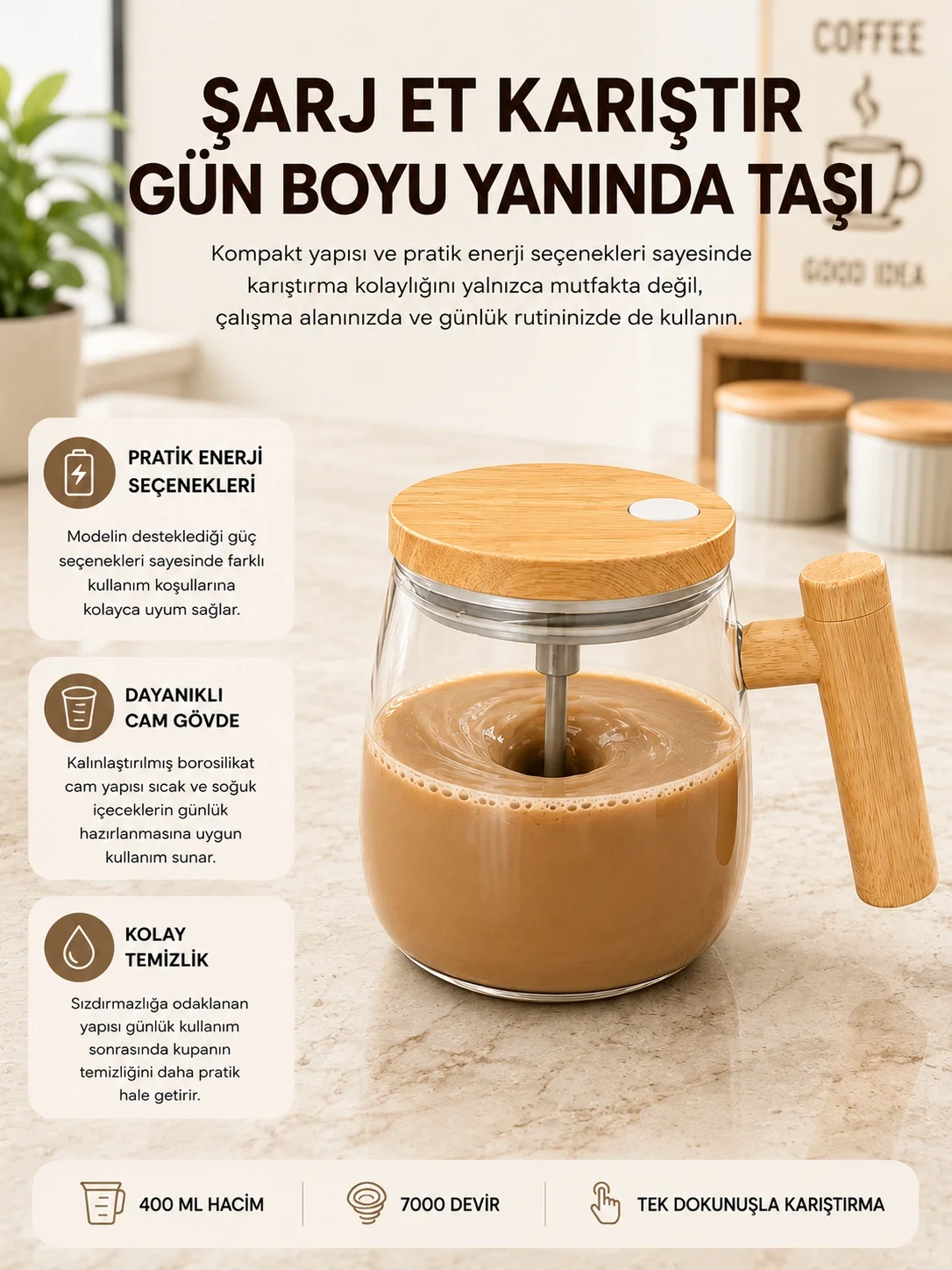 USB Şarjlı Akıllı Karıştırıcı Kupa – Isıtma Altlıklı, IP6 Su Geçirmez Yeni Nesil Fiyatı, Yorumları ve Özellikleri