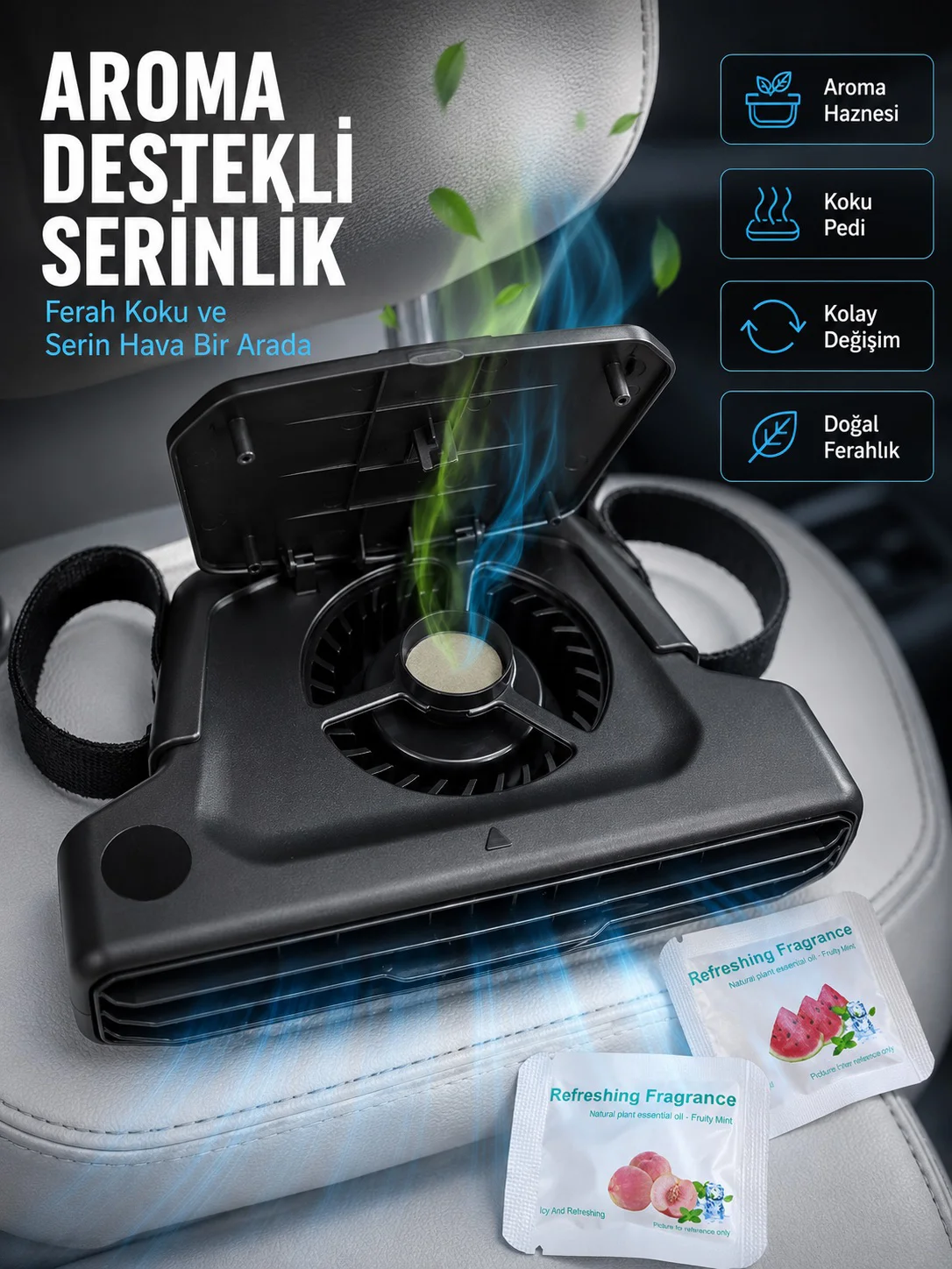 USB Şarjlı Araç Boyun Soğutucu Fan 5 Kademeli Sessiz Çalışan Turbo Fan