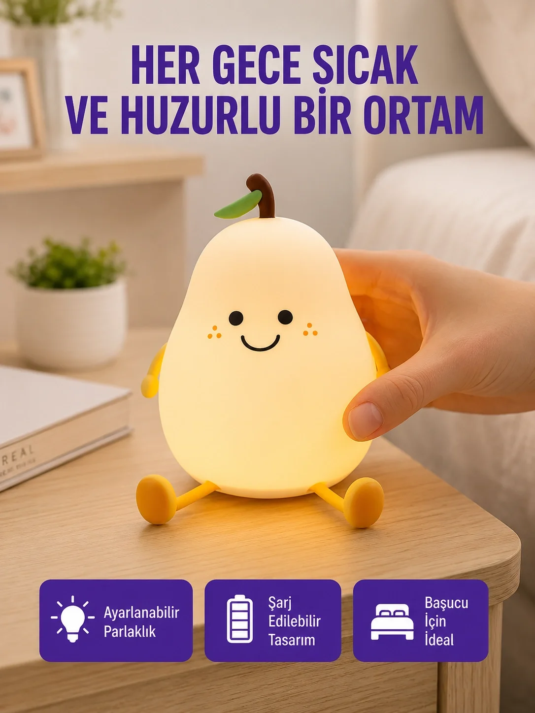 USB Şarjlı Armut Gece Lambası Dokunmatik Renk Değişimli Fiyatı, Yorumları ve Özellikleri