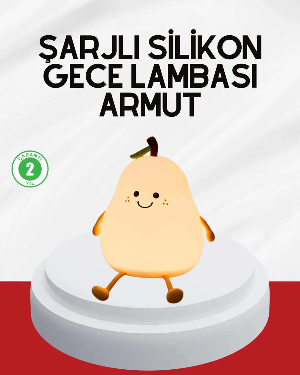 USB Şarjlı Armut Gece Lambası – Dokunmatik Renk Değişimli, Kablo Özlü & Enerji Tasarruflu