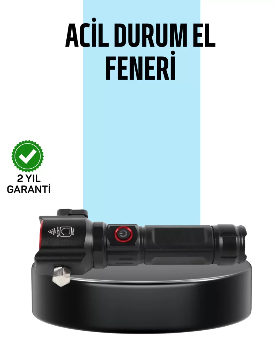 USB Şarjlı Çok Amaçlı El Feneri Çekiçli Pusulalı - Lisinya