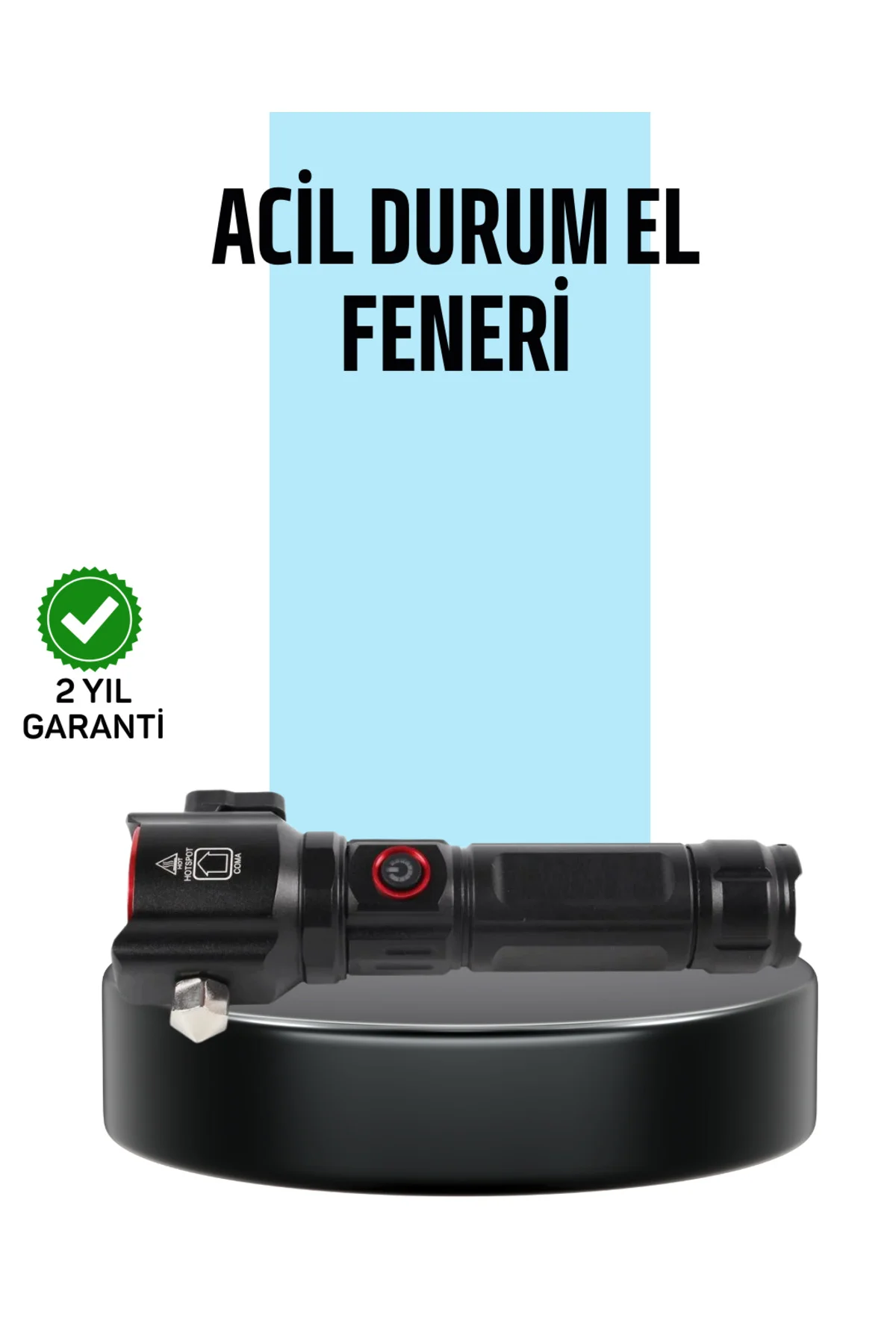 USB Şarjlı Çok Amaçlı El Feneri Çekiçli Pusulalı