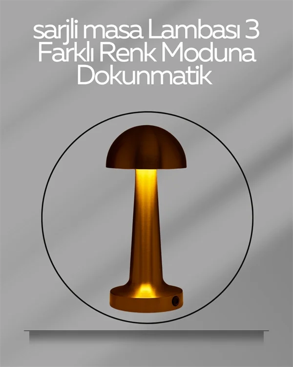 USB Şarjlı Dokunmatik LED Masa Lambası – 3 Renk Modu &amp; Dimmer