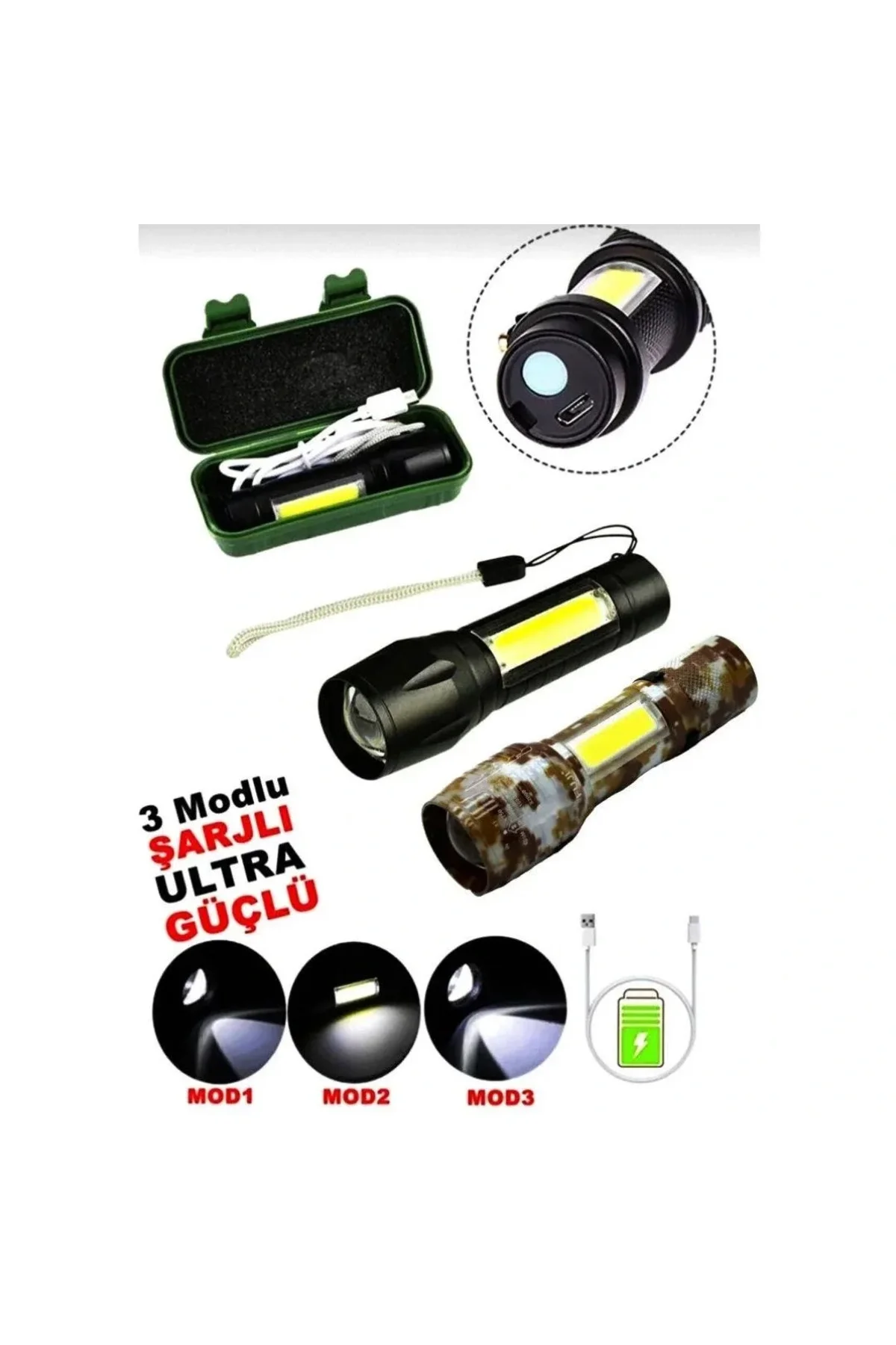 USB Şarjlı El Feneri 2 in 1 USB Şarjlı El Feneri 2 in 1