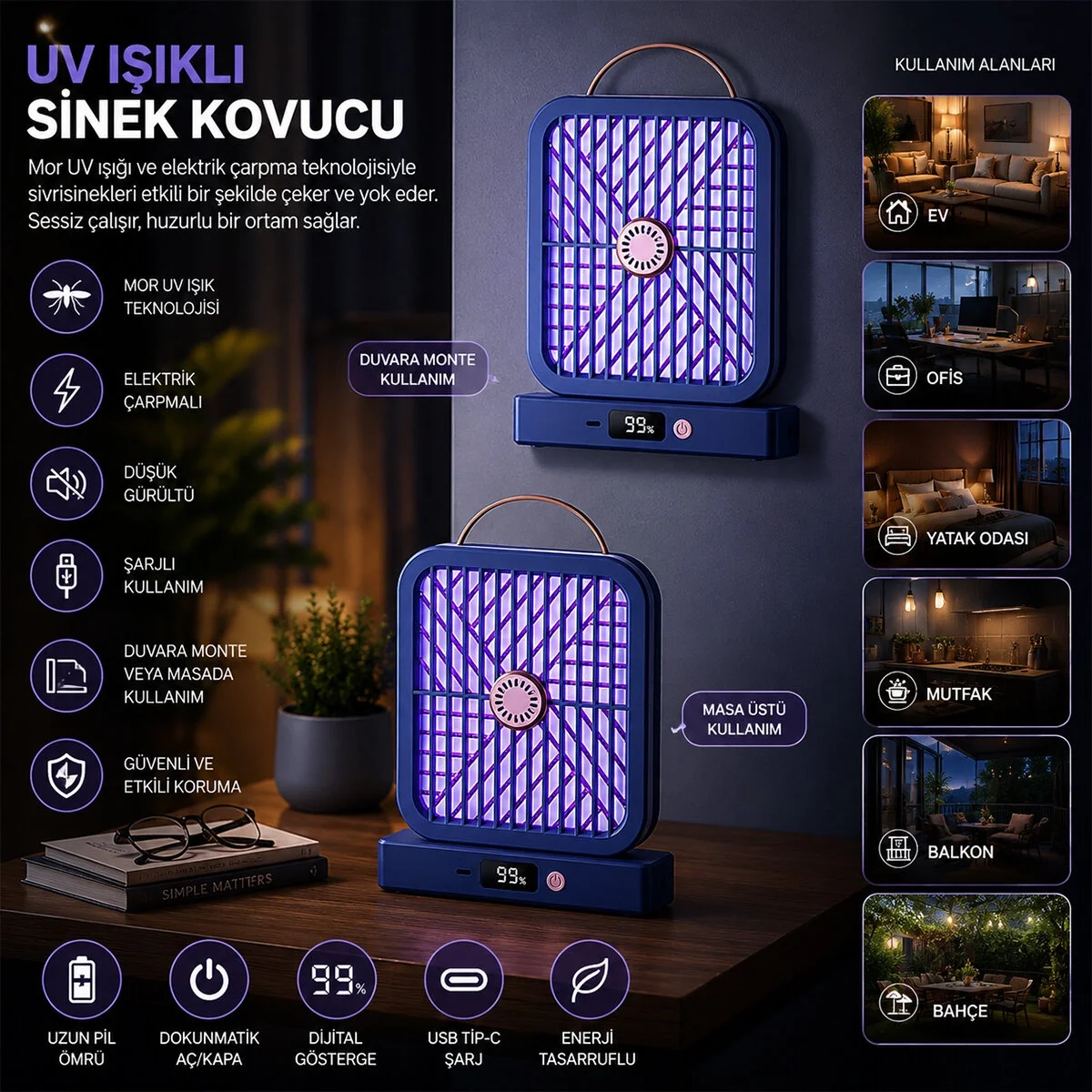 Usb Şarjlı - Elektrik Çarpmalı - Dijital Ekran Asma Aparat - Sessiz Çalışma Uv Işıklı Sinek Kovucu Hs-371 Bx40 Fiyatı, Yorumları ve Özellikleri