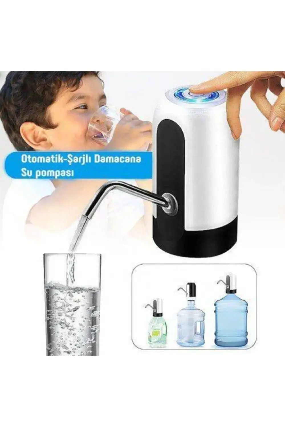 Usb Şarjlı Elektrikli Otomatik Damacana Su Pompası Beyaz