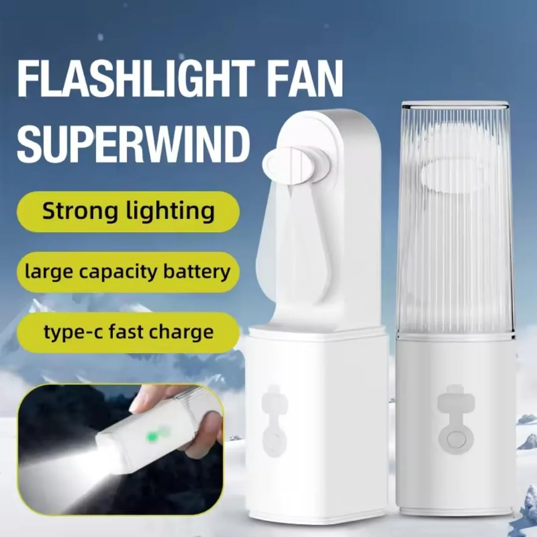 USB Şarjlı Fenerli Mini El Fanı 1200 mAh Taşınabilir Çanta Kamp v