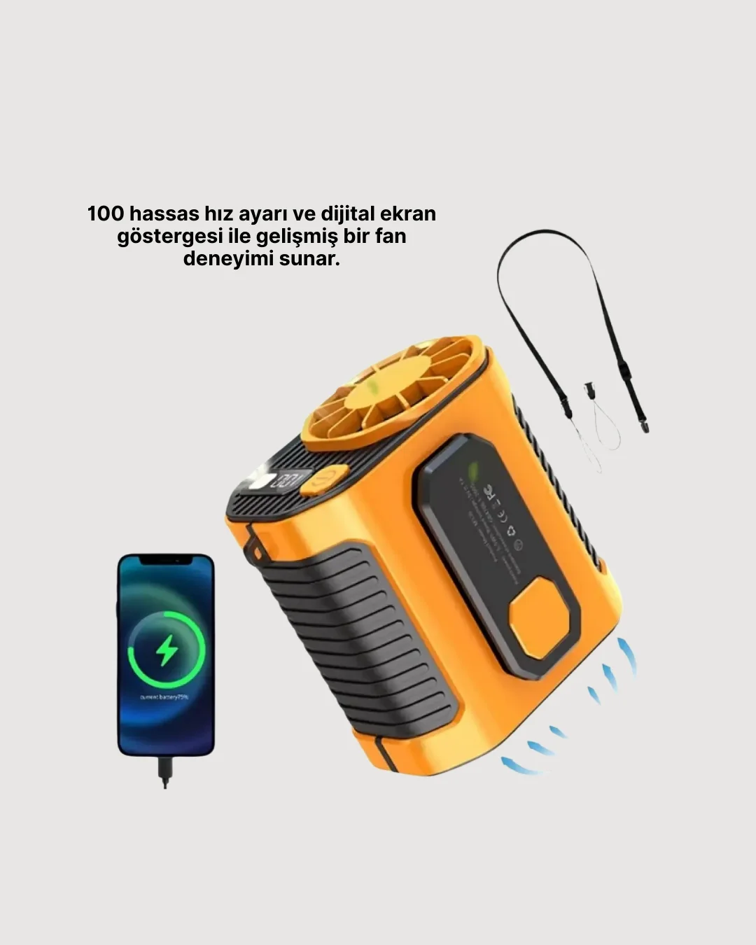 USB Şarjlı Güçlü Hız Ayarlı El ve Bel Fanı