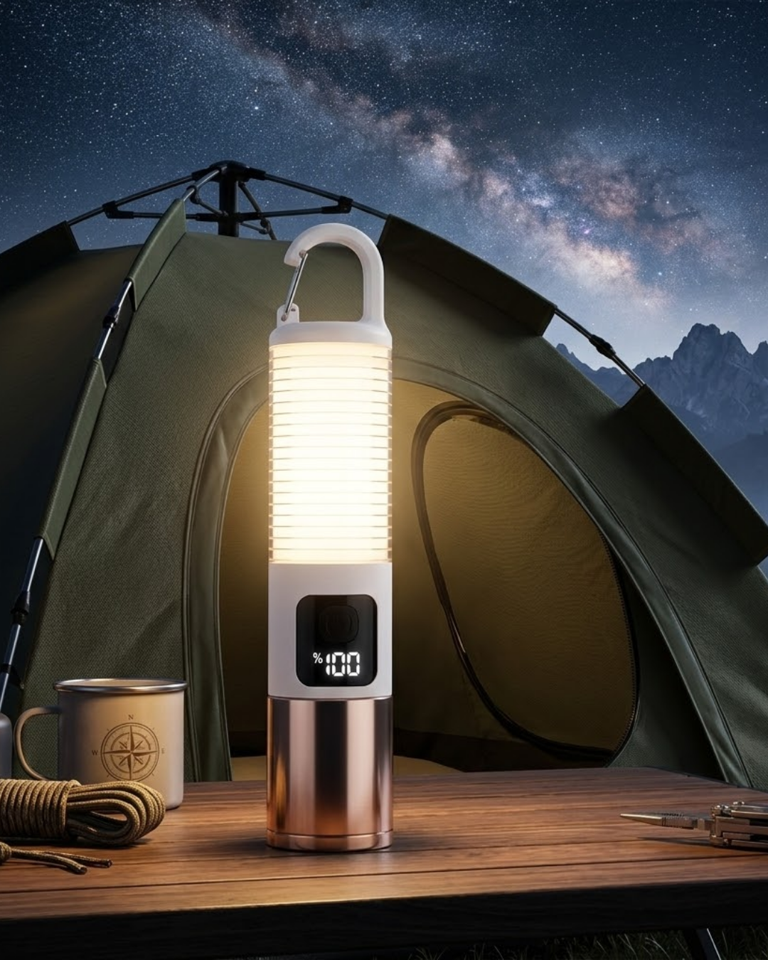 USB Şarjlı Kamp Feneri Çift Işık Kaynağı 500 Lümen Güç Ekranlı Ta