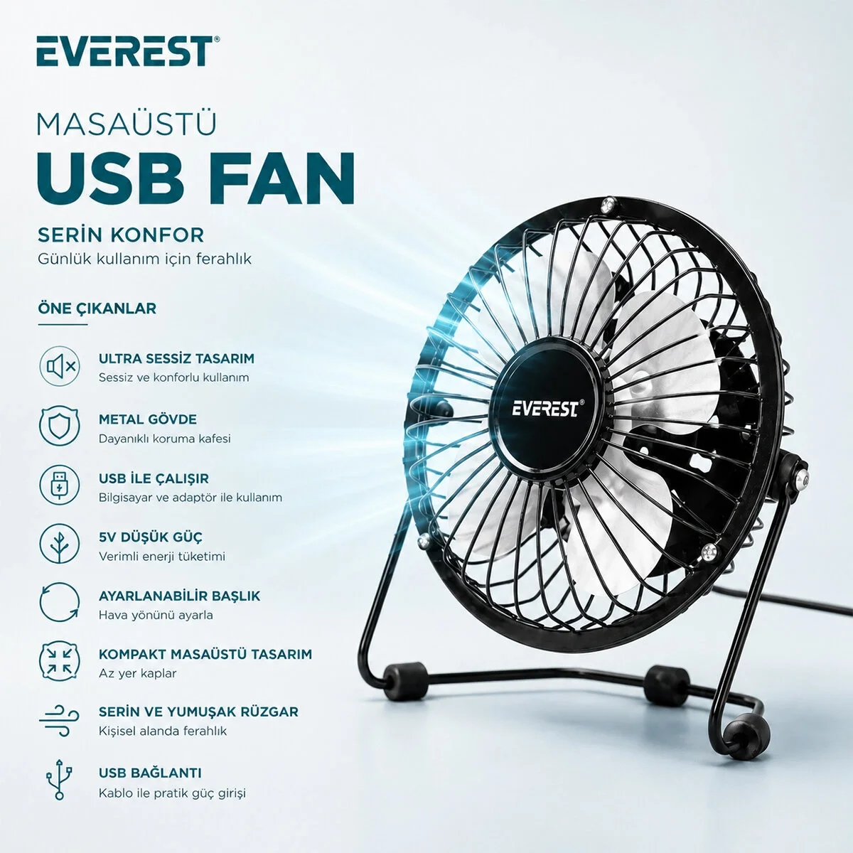 Usb Şarjlı - Metal Gövde 14.5x7.5x15cm Mini Masaüstü Fan - Vantilatör Efn-482 Bx40 Fiyatı, Yorumları ve Özellikleri