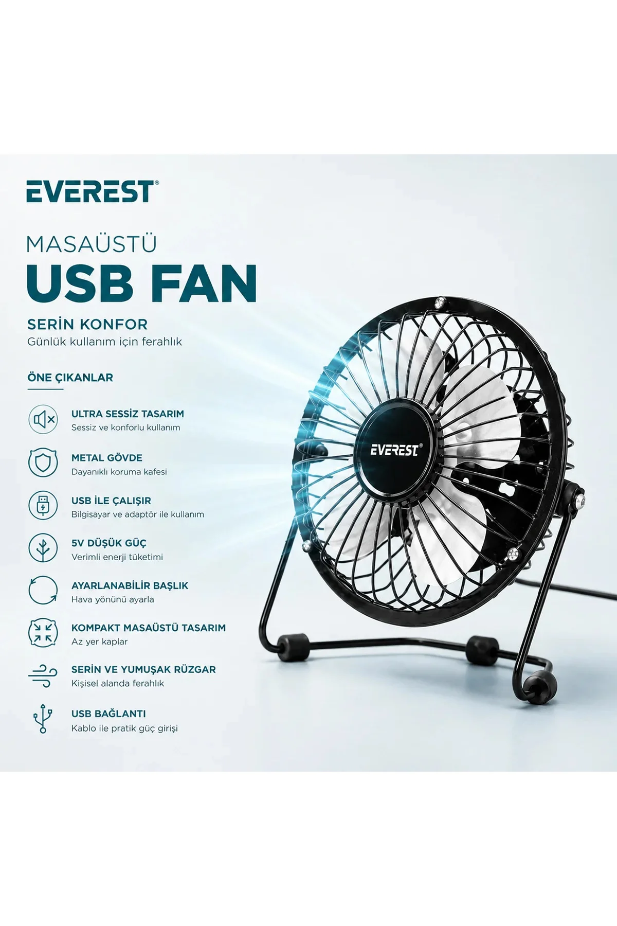 USB Şarjlı Metal Mini Masaüstü Fan 14.5x7.5x15 cm USB Şarjlı Metal Mini Masaüstü Fan 14.5x7.5x15 cm