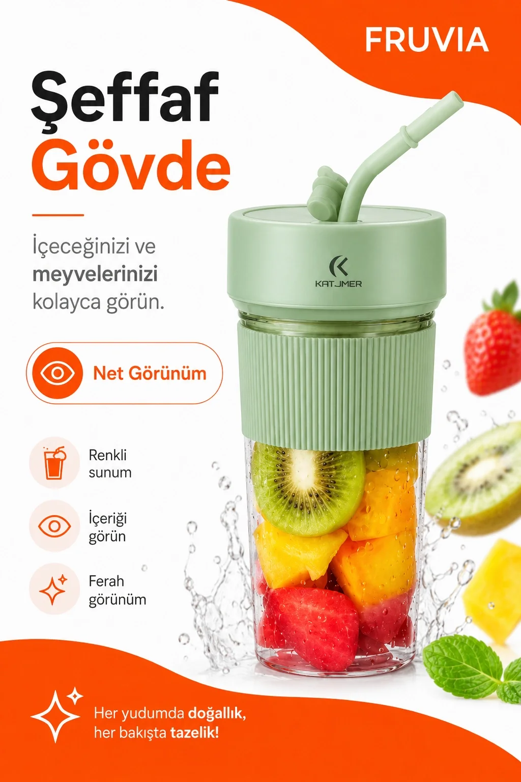 USB Şarjlı Mini Blender Meyve Sıkacağı Pipet Kapaklı Taşınabilir İçecek Haznesi