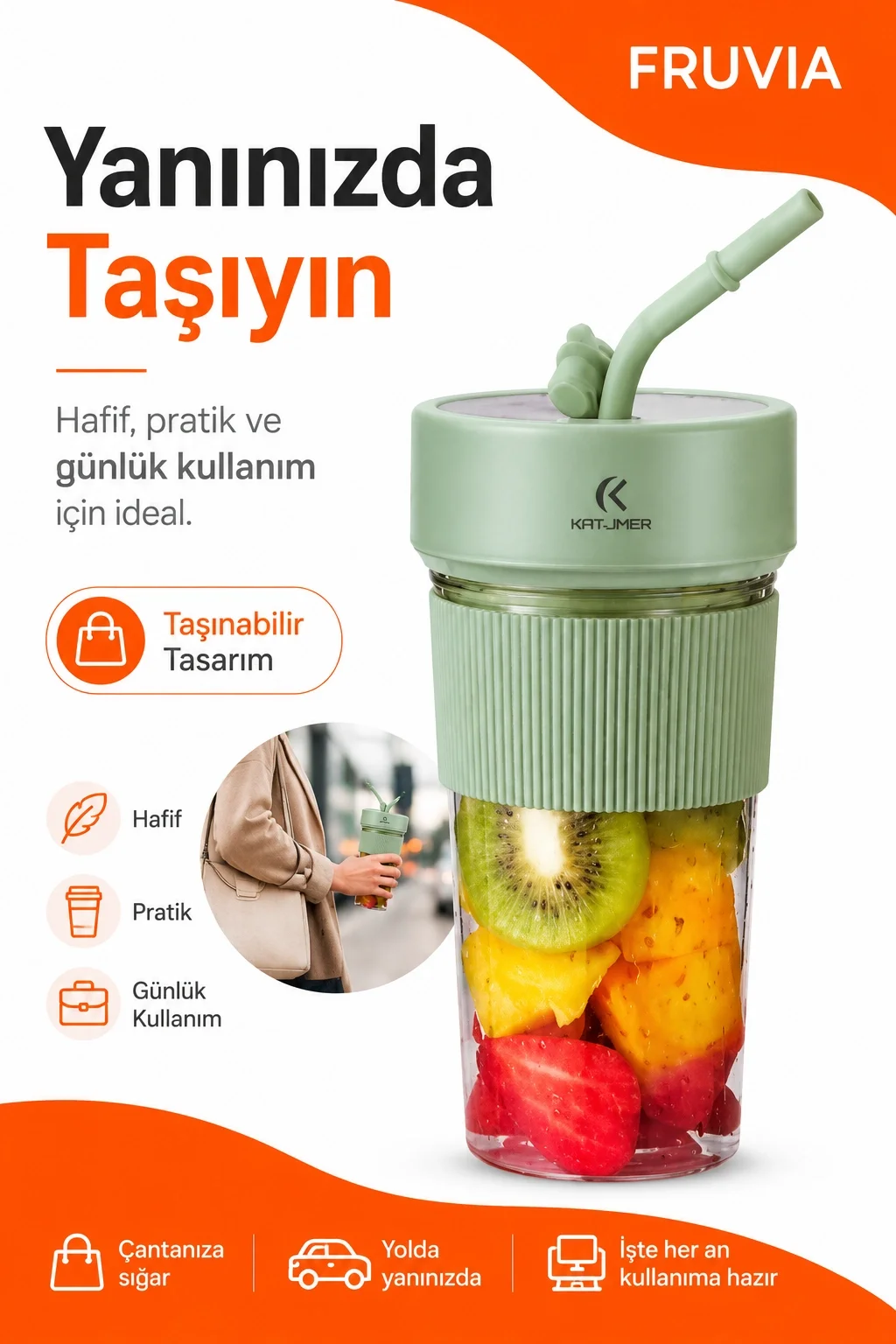 USB Şarjlı Mini Blender Meyve Sıkacağı Pipet Kapaklı Taşınabilir İçecek Haznesi