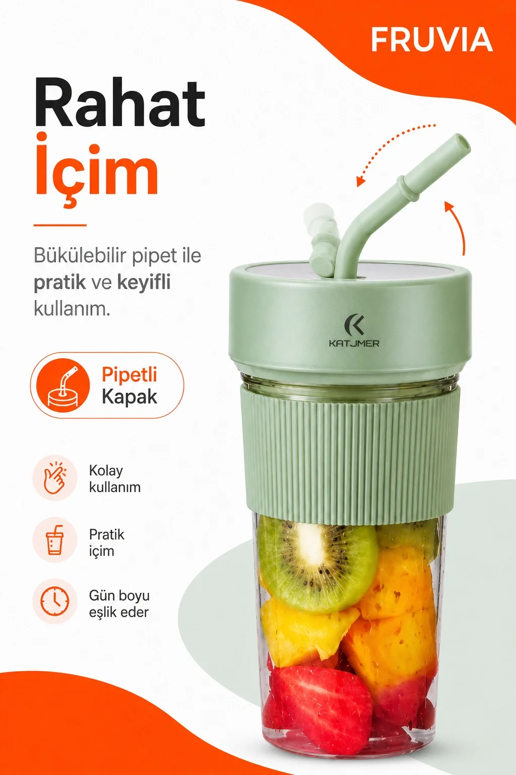 USB Şarjlı Mini Blender Meyve Sıkacağı Pipet Kapaklı Taşınabilir İçecek Haznesi