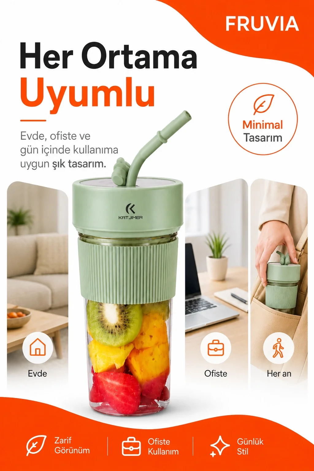 USB Şarjlı Mini Blender Meyve Sıkacağı Pipet Kapaklı Taşınabilir İçecek Haznesi