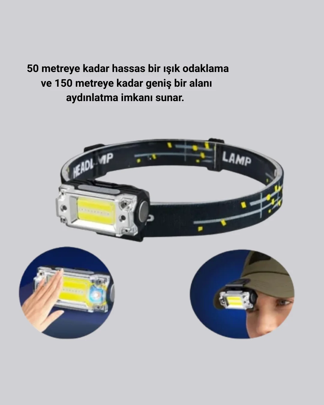 USB Şarjlı Mini LED KAFA Feneri 50m Odak 150m Geniş Aydınlatma Yeni Nesil