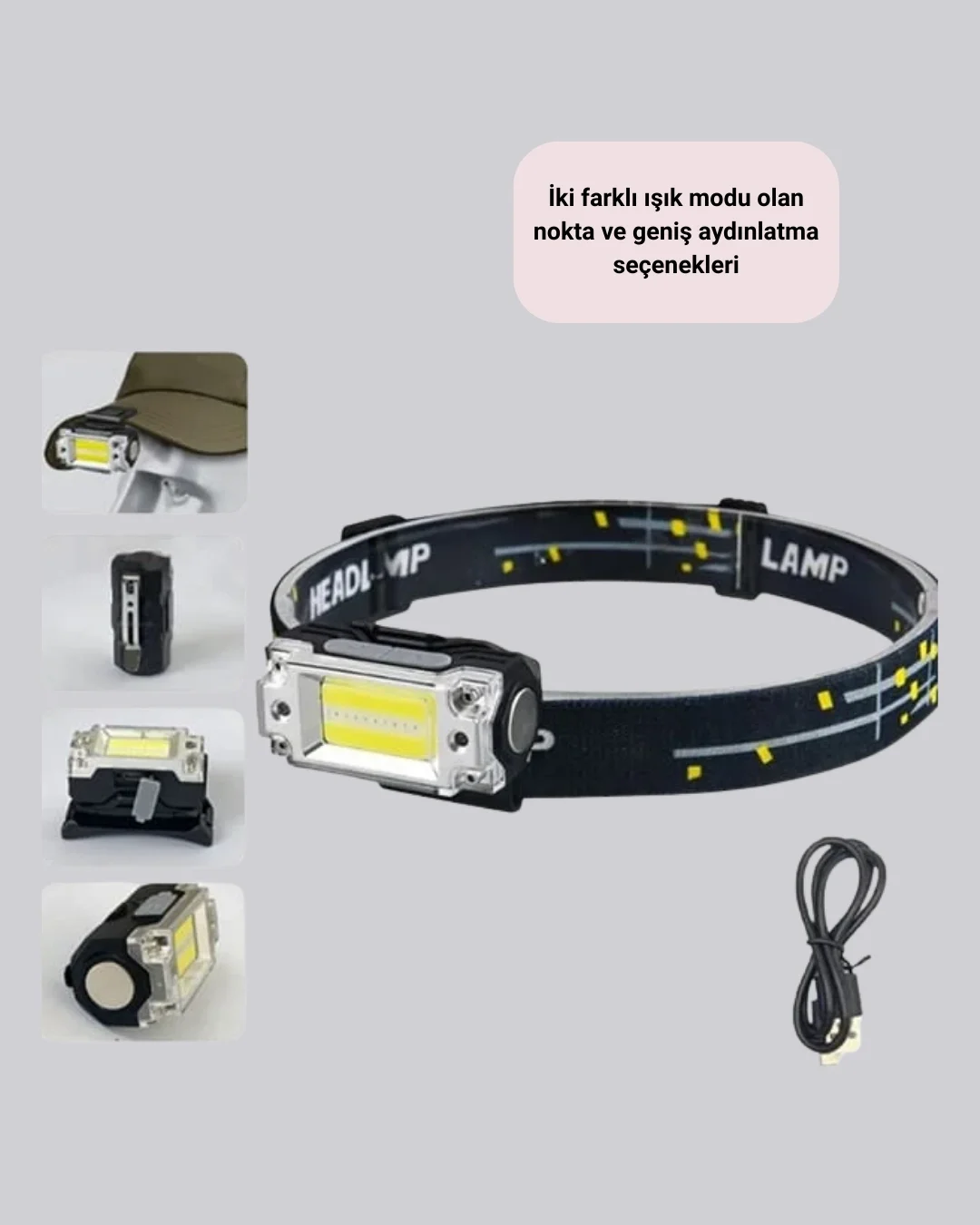 USB Şarjlı Mini LED KAFA Feneri 50m Odak 150m Geniş Aydınlatma Yeni Nesil
