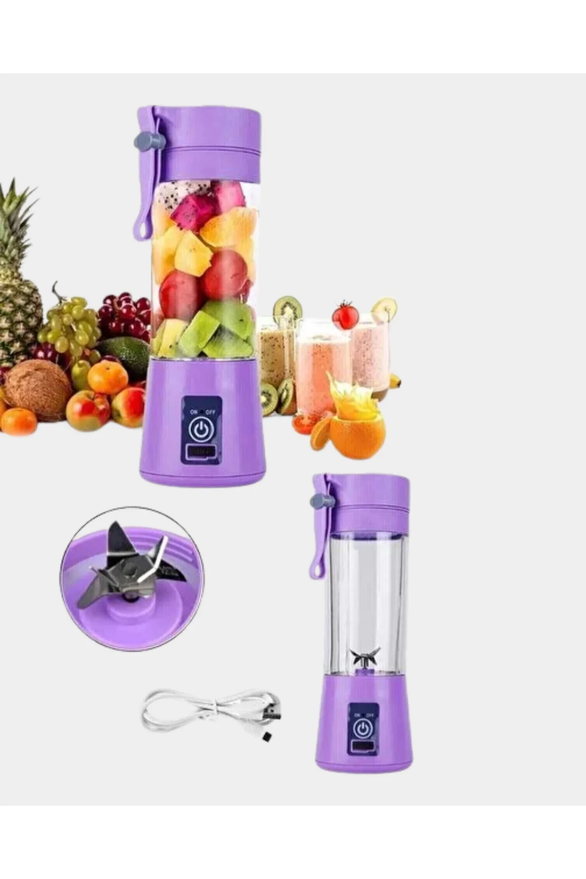 USB Şarjlı Portatif Blender 380ml Çelik 304 Bıçaklı Mobil Smoothi