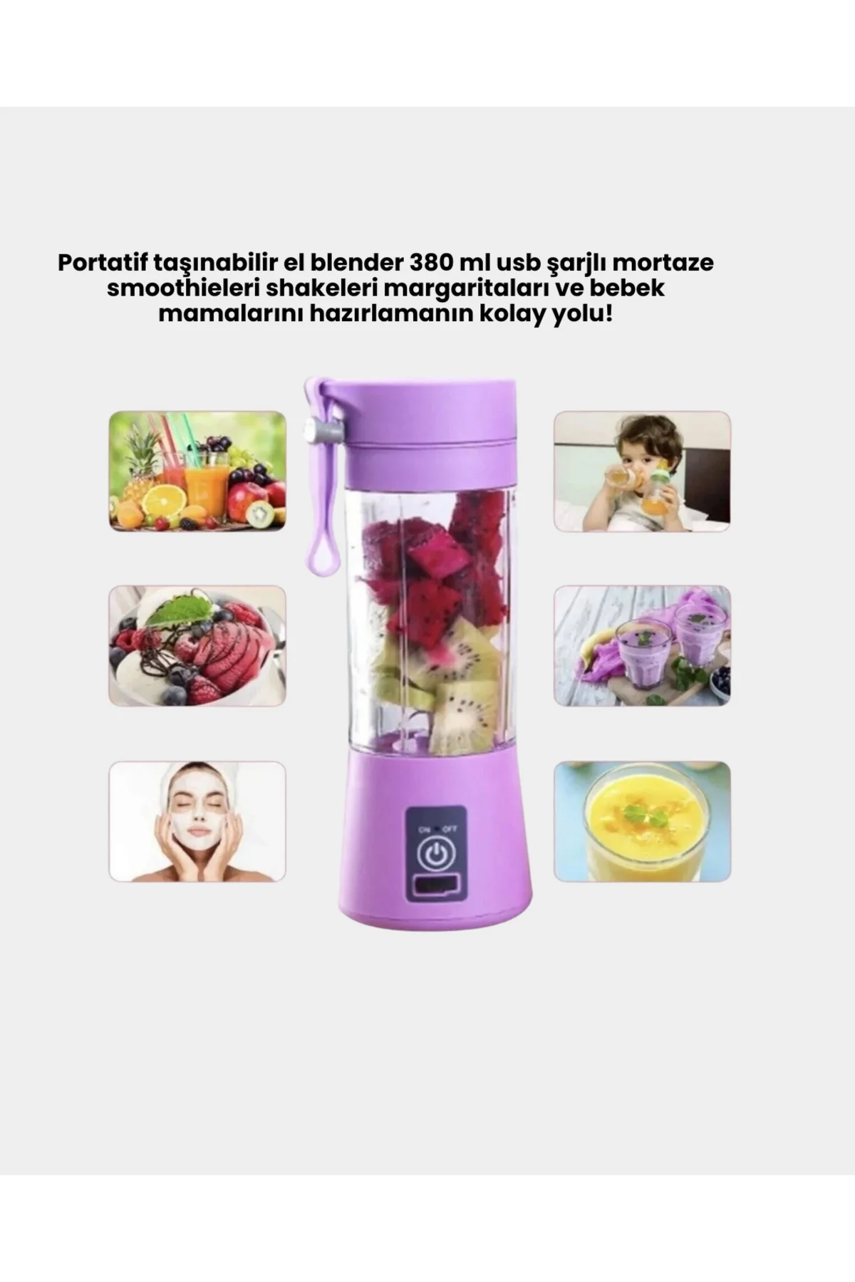 USB Şarjlı Portatif Blender 380ml Çelik 304 Bıçaklı Mobil Smoothi