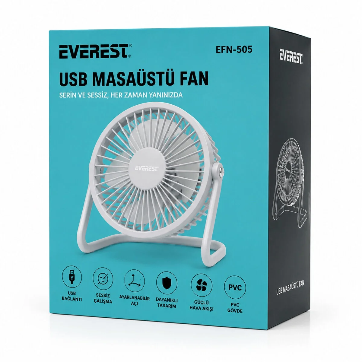 Usb Şarjlı - Pvc Gövde 14.5x14.1cm Masa Üstü Fan - Vantilatör Efn-505 Bx40 Fiyatı, Yorumları ve Özellikleri