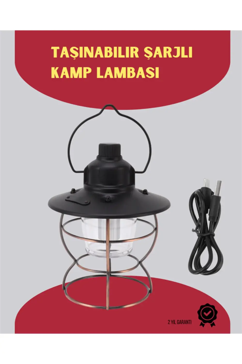 USB Şarjlı Retro LED Kamp Feneri – 4 Işık Modu, Su Geçirmez, Taşı