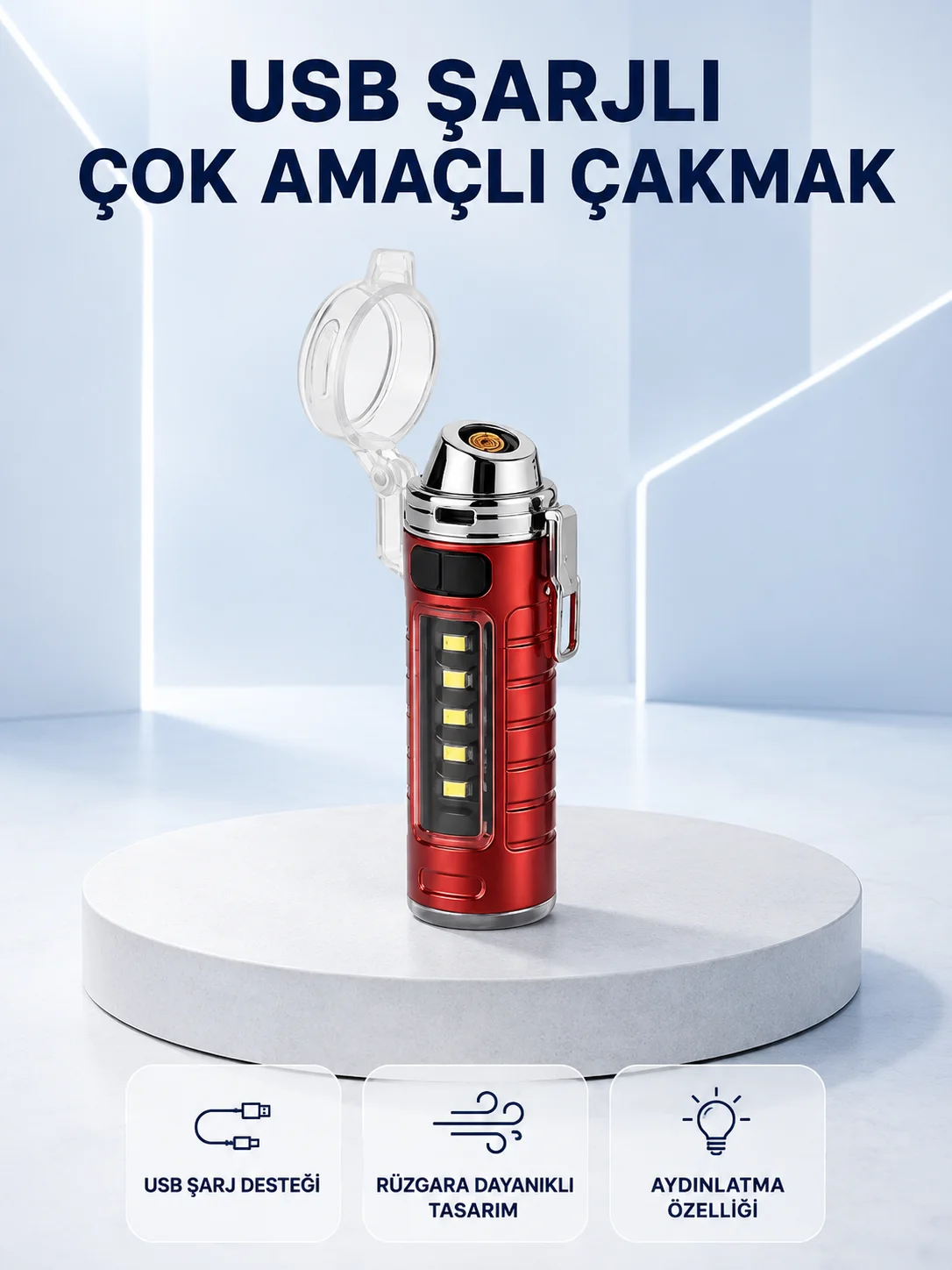 USB Şarjlı Rüzgar Geçirmez Elektrikli Çakmak El Fenerli Fiyatı, Yorumları ve Özellikleri