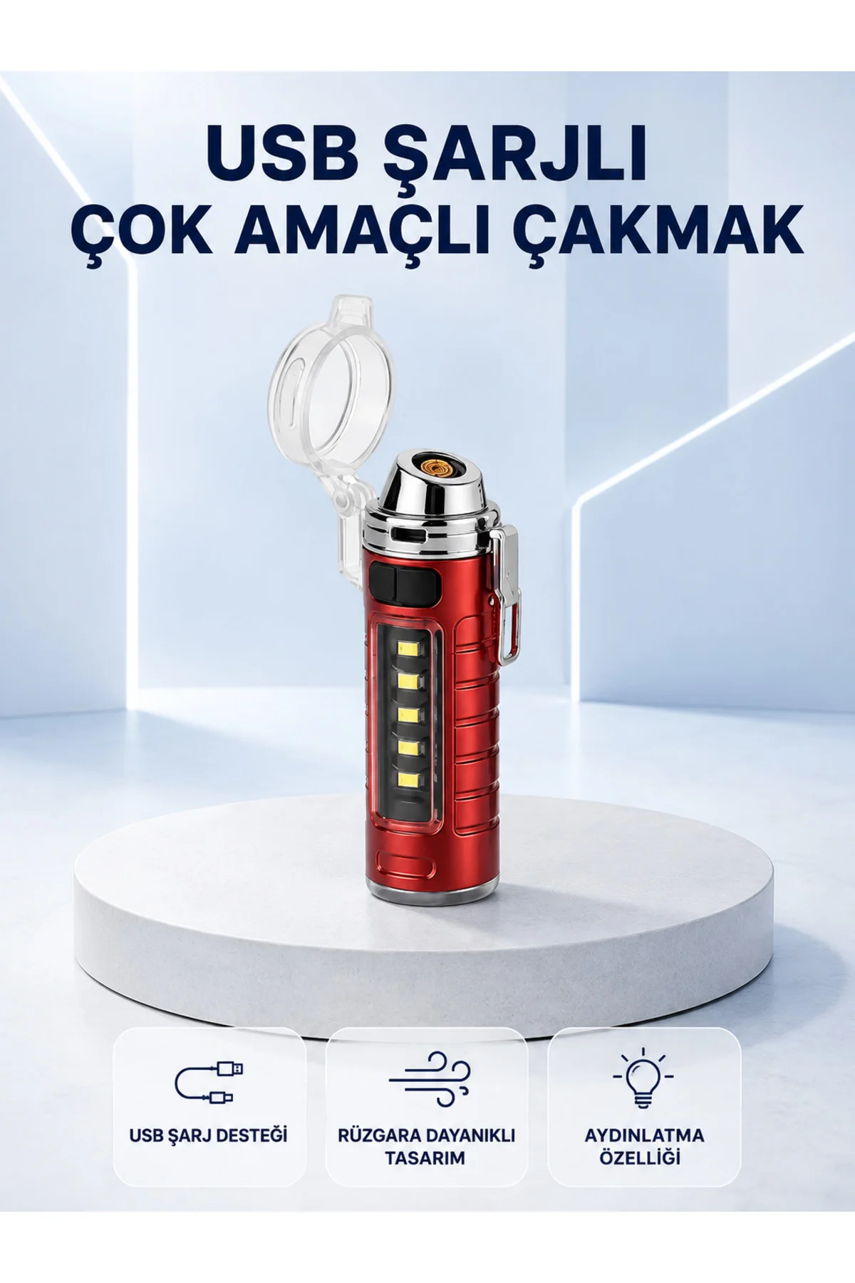 Usb Şarjlı Rüzgar Geçirmez Elektrikli Çakmak El Fenerli Usb Şarjlı Rüzgar Geçirmez Elektrikli Çakmak El Fenerli