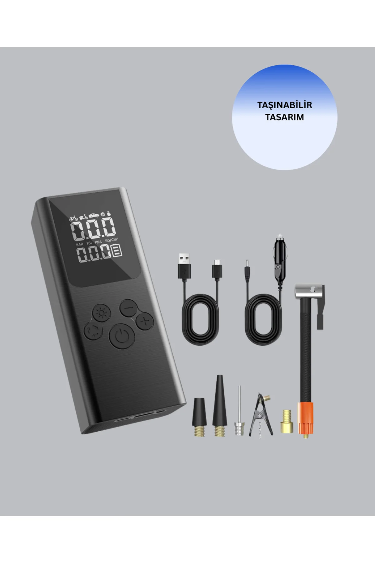 USB Şarjlı Taşınabilir Hava Kompresörü Dijital Ekranlı